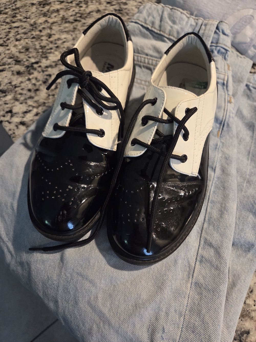 Unisex Black & White Two-Tone Lace-Up Dress Shoes